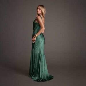 12th Tribe Willow Emerald Jacquard Maxi Dress Size LL
